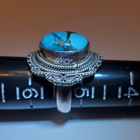 STERLING SILVER BLUE COPPER TURQUOISE RING - Picture 9 of 9